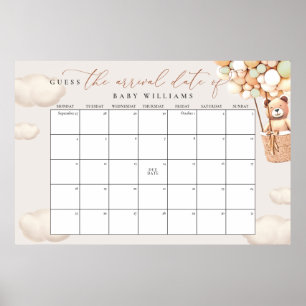 Poster Devinez La Date D'Échéance Calendrier Ours Vert Af