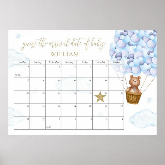 Poster Devinez La Date D'Échéance Teddy Bear Baby shower  (Devant)