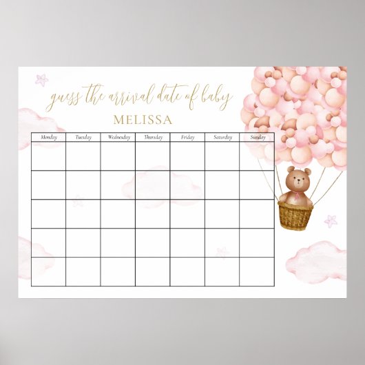 Poster Devinez La Date D'Échéance Teddy Bear Balloons Ros (Devant)