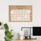 Poster Devinez la date prévue Roseau Rose Nuages Étoiles  (Bureau à domicile)