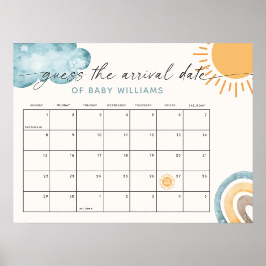 Poster Devinez Le Calendrier Date D'Arrivée Sunshine Thèm (Devant)
