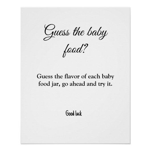 Poster devinez le jeu de baby shower de nourriture pour b (Devant)