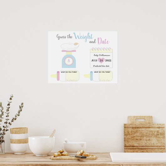 Poster Devinez le poids et la date du jeu de baby shower (Cuisine)
