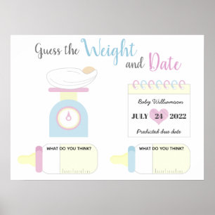 Poster Devinez le poids et la date du jeu de baby shower