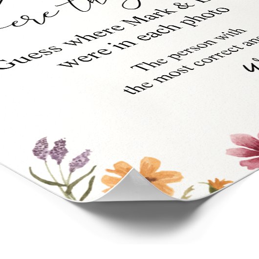 Poster Devinez où ils étaient Fête de mariage Wildflower (Coin)