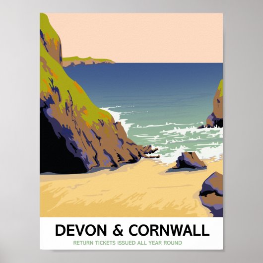 Poster Devon & Cornwall "voyagez en train" voyage de styl (Devant)
