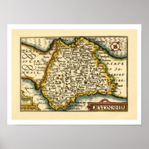 Poster Devon (Devonshire) Comté Angleterre Carte des Anti