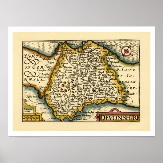 Poster Devon (Devonshire) Comté Angleterre Carte des Anti (Devant)