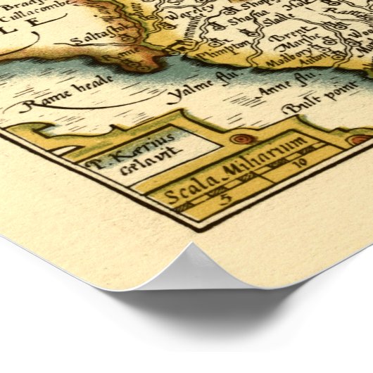 Poster Devon (Devonshire) Comté Angleterre Carte des Anti (Coin)