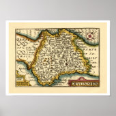 Poster "Devonshire" Devon County Map, Angleterre (Devant)