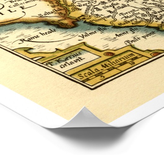 Poster "Devonshire" Devon County Map, Angleterre (Coin)