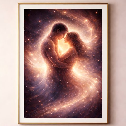 Poster Dévotion Céleste – Art Abstrait de Couple Cosmique