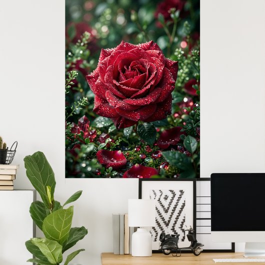 Poster Dew Rose Luxe Macro Bloom (Bureau à domicile)