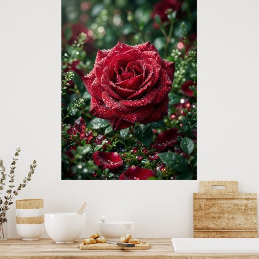Poster Dew Rose Luxe Macro Bloom (Cuisine)