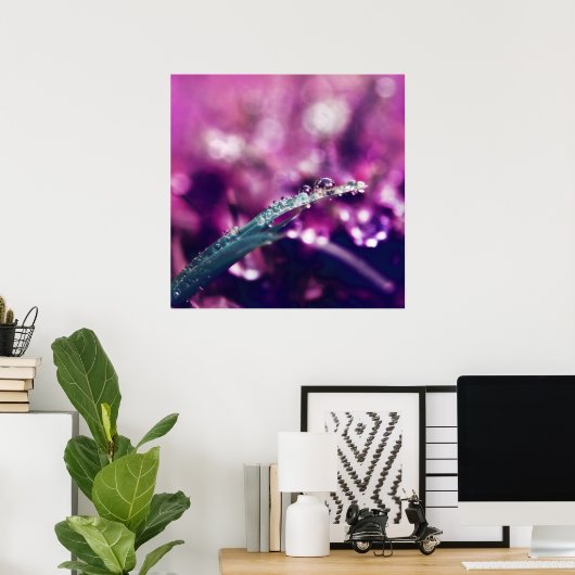 Poster Dew sur la feuille rose violet Macro Abstrait (Bureau à domicile)
