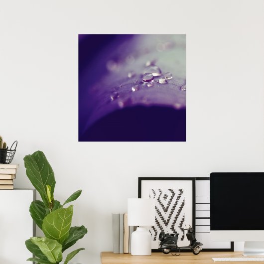 Poster Dewdrops on Purple Green Leaf Macro Abstrait (Bureau à domicile)