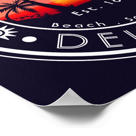 Poster Dewey beach Delaware Sunset Beach Palm Tree 80's (Coin)