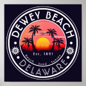 Poster Dewey beach Delaware Sunset Beach Palm Tree 80's (Devant)