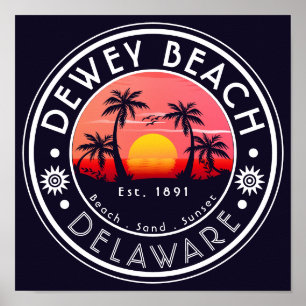Poster Dewey beach Delaware Sunset Beach Palm Tree 80's