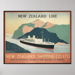 Poster d'expédition de la Nouvelle-Zélande vintage