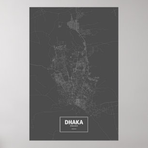 Poster Dhaka, Bangladesh (blanc sur noir)