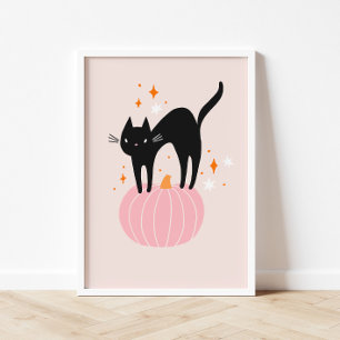 Poster d'Halloween rose Chat Noir