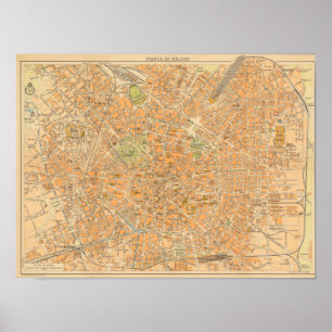 Poster Di Milan - carte de Pianta de Milan, Italie