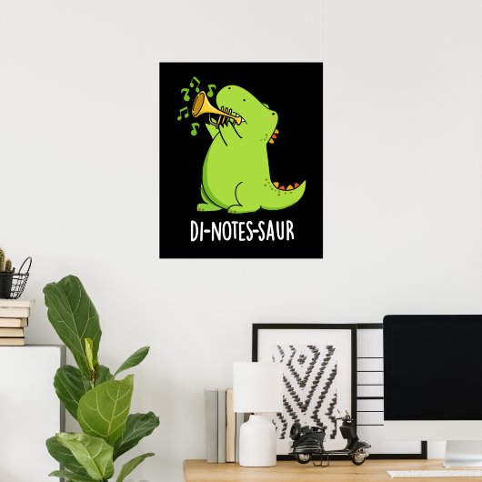 Poster Di-notes-saur Dinosaure Drôle Pun Dark BG (Bureau à domicile)