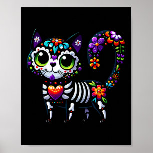 Poster Dia De Los Muertos Cinco De Mayo Cat Crâne à sucre