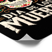 Poster Dia de los muertos crâne et fleurs (Coin)