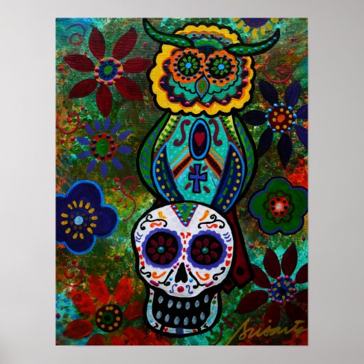 Poster dia de los muertos crânes hibou (Devant)