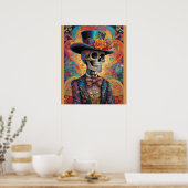Poster Dia de los Muertos Dapper Skeleton (Cuisine)