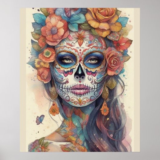 Poster Dia de los Muertos Elégance : Maquillage crâne de (Devant)