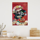 Poster Dia de Los Muertos Skeletons Mère et fille (Cuisine)