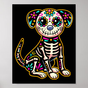 Poster Dia De Los Muertos Squelette Crâne De Sucre Chien