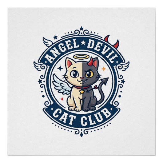 Poster Diable Ange Chat Chat Maman Idée Cadeau - Diable A (Devant)