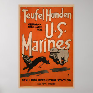 Poster Diable de chien US Marines - 917 WWI Recrutement U