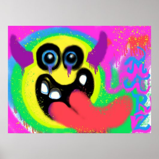 Poster Diable Rock N Roll Emoji Graffiti Heureux (Devant)
