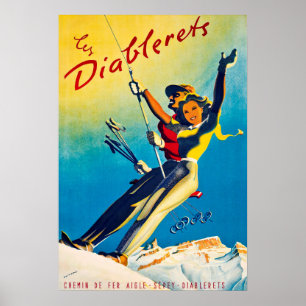 Poster Diablerets, montagne, couple sur un téléphérique