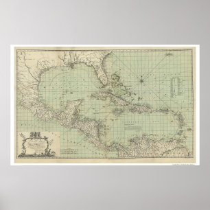 Poster Diagramme de la carte des Antilles - 1774