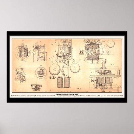 Poster Diagramme de l'ancienne horloge (Devant)