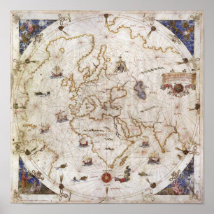 Poster Diagramme de Portolan du monde 1519
