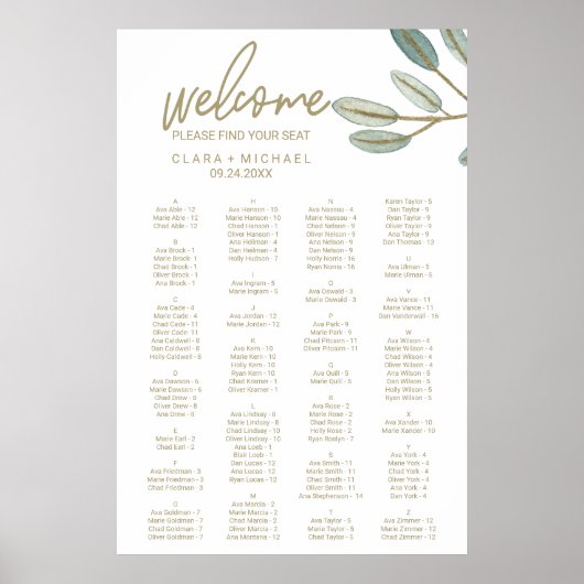 Poster Diagramme de siège alphabétique de l'Eucalyptus ve (Devant)