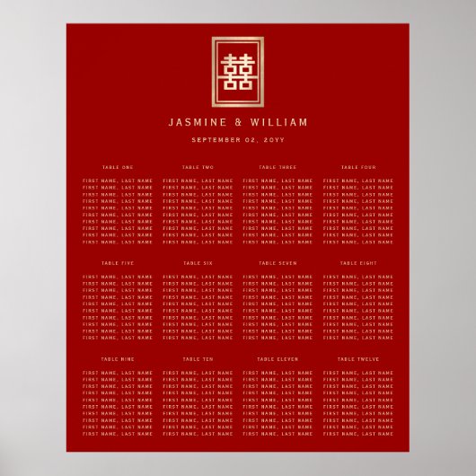 Poster Diagramme de siège Mariage chinois double Xi recta (Devant)