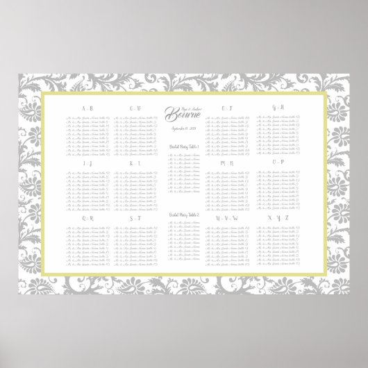 Poster Diagramme de sièges gris et iris jaune alphabétiqu (Devant)