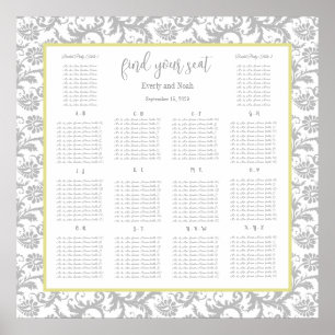 Poster Diagramme de sièges gris et iris jaune alphabétiqu