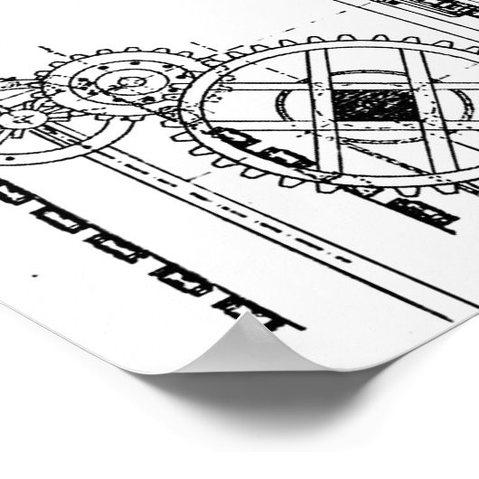 Poster Diagramme des engrenages noir et blanc (Coin)