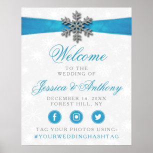 Poster Diamante Snowflake & Blue Ribbon Mariage d'hiver