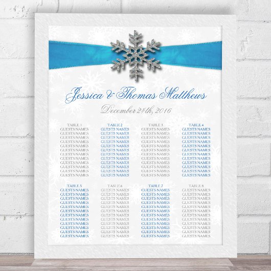 Poster Diamante Snowflake & Blue Ribbon Mariage d'hiver
