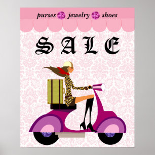 Poster Diamants de rose de femme de scooter de vente